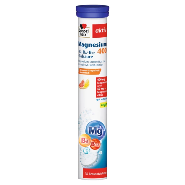 Poza produs Magneziu 400 mg + Acid folic + Vitamina B1 + B6 + B12, Doppelherz Aktiv | 15 comprimate efervescente