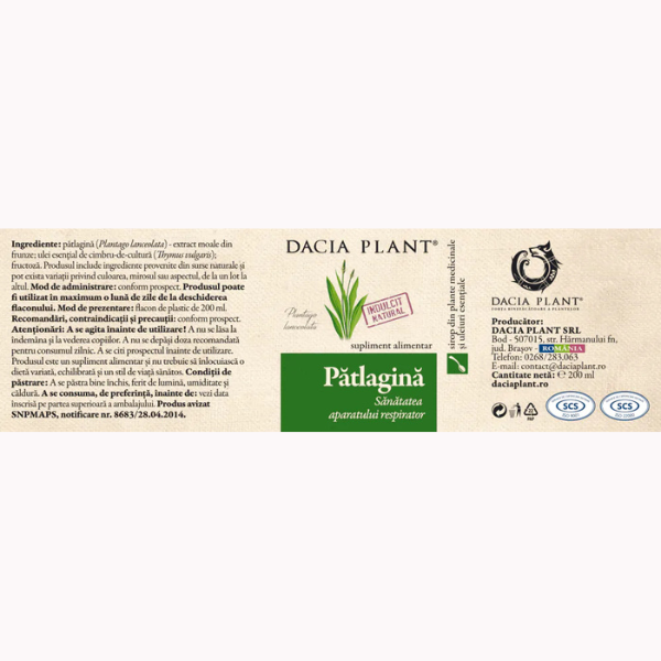 Poza produs Sirop Patlagina, Dacia Plant | 200 ml