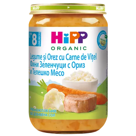 Poza produs Hipp Eco piure legume si orez cu carne de vitel, + 8 luni, Hipp | 220 gr