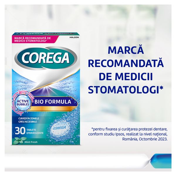 Poza produs Tablete pentru curatarea protezelor dentare Corega Bio Formula, Haleon | 30 tablete
