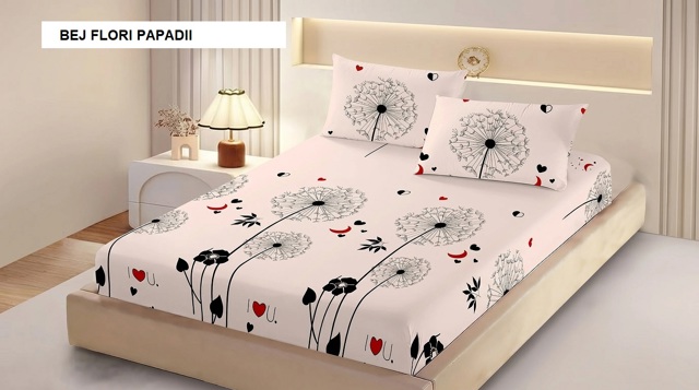 Poza produs Husa de pat FINET + 2 fete de perna bej flori papadii 200x160 cm, Ralex | 1 buc