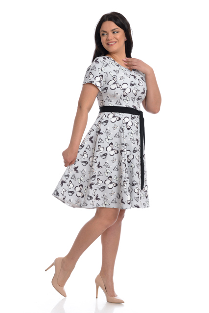 Poza produs Rochie semiclos CV22037 gri/fluturi rose, Cesy | marimea XL