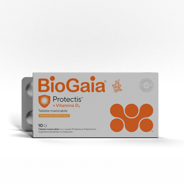 Poza produs Protectis cu vitamina D3, 800 UI si aroma de prtocale, BioGaia | 10 tablete