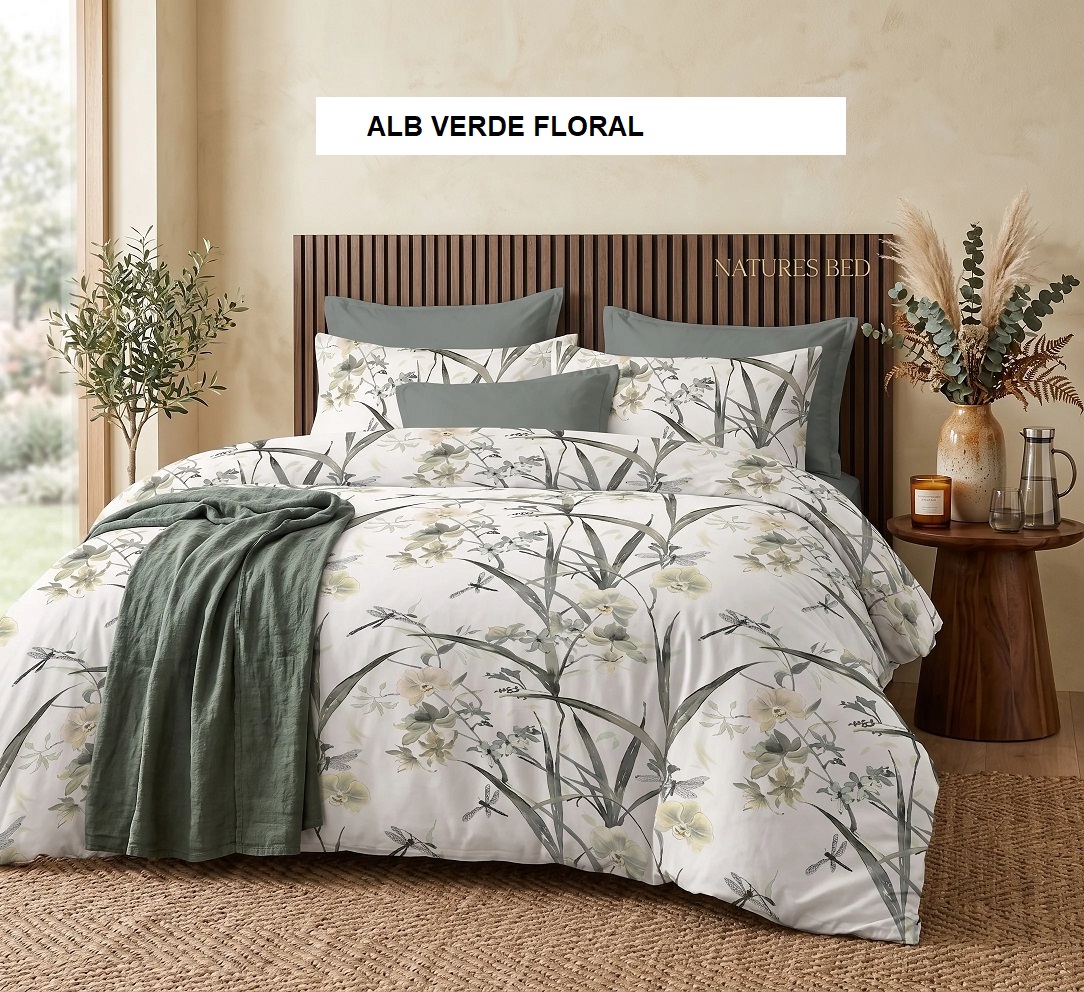 Poza produs Lenjerie pat cu husa FINET (6 piese) alb verde floral 180x200 cm, Ralex | 1 buc