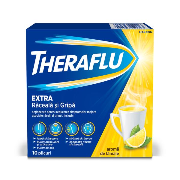 Poza produs Theraflu Extra raceala si gripa 650 mg/20 mg/10 mg, Haleon | 10 plicuri