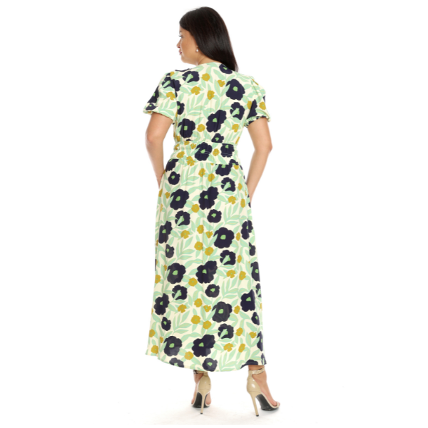 Poza produs Rochie cu nasturi DV23R52 crem/vernil/bleumarin floral, Dress to Impress | marimea 44