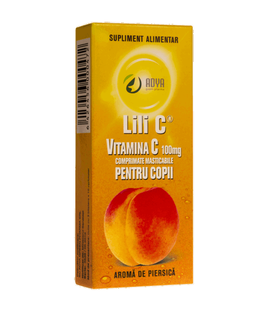 Poza produs Vitamina C 100 mg pentru copii cu aroma de piersica, Lili C, Adya Green Pharma | 30 comprimate