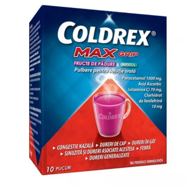 Poza produs Coldrex MaxGrip cu fructe de padure si mentol, Perrigo | 10 plicuri