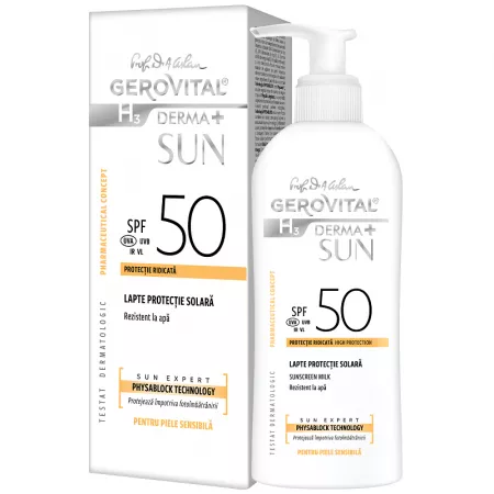 Poza produs Lapte pentru protectie solara SPF50 H3 Derma+ Sun, Gerovital,  Farmec | 150 ml