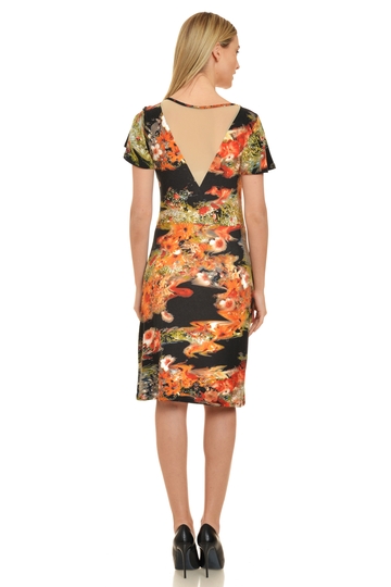 Poza produs Rochie spate V CP17311 negru/oranj floral, Cesy | marimea S