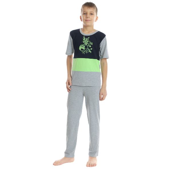 Pijama copii (baieti) AP2410 gri/vernil/bleumarin, Andana | marimea 34 (7/8 ani) — poza produs 1/3