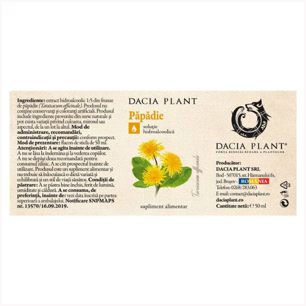 Poza produs Tinctura Papadie, Dacia Plant | 50 ml