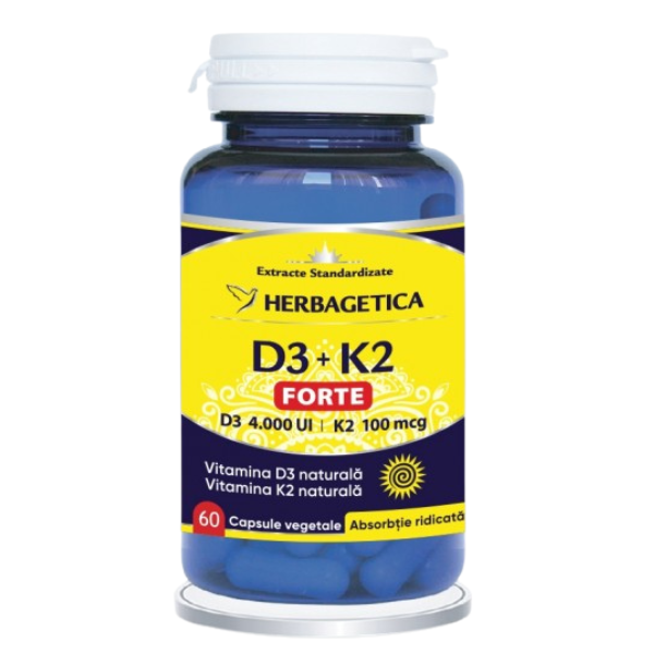 Poza produs D3+K2 Forte, Herbagetica | 60 Capsule