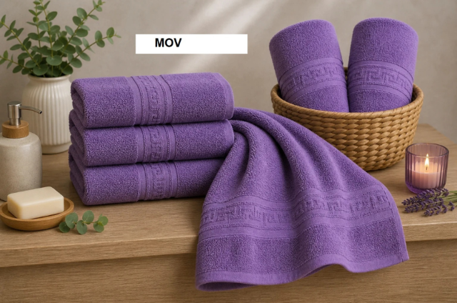 Set prosop GREEK BORDER 100% BBC Mov, Ralex | 2 buc — poza produs 1/2