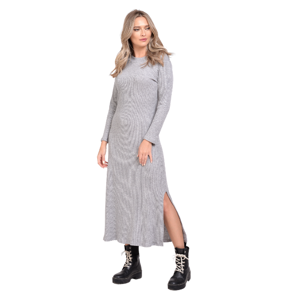 Rochie lunga tricot 22NI008 gri melange, Natalee | marimea L — poza produs 2/3