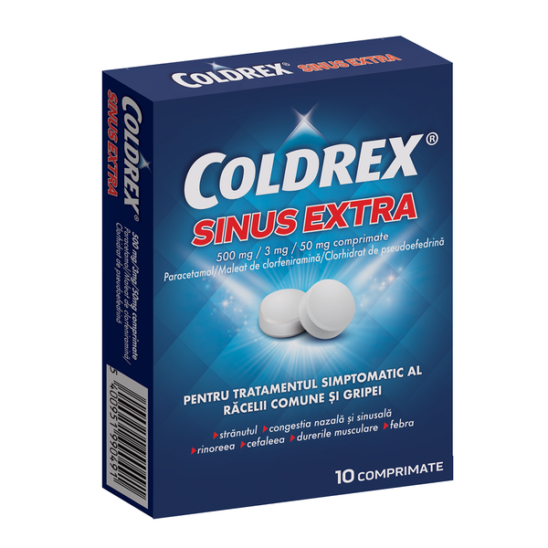 Poza produs Coldrex Sinus Extra 500 mg/3 mg/50 mg, Perrigo | 10 comprimate