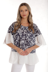 Bluza dama CP25029 bleumarin floral & alb, Cesy | marimea XXL