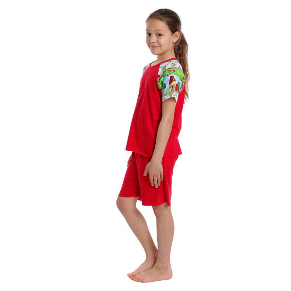 Pijama 3/4 copii AV2332 rosu/imprimeu casute, Andana | marimea 36 (9/10 ani) — poza produs 3/4