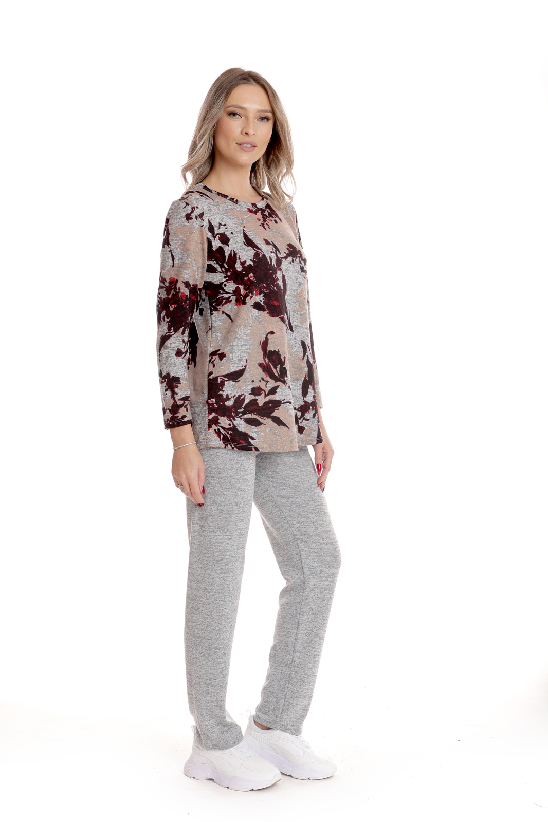 Poza produs Tinuta dama CI25003 gri melanj/burgundy floral, Cesy | marimea S