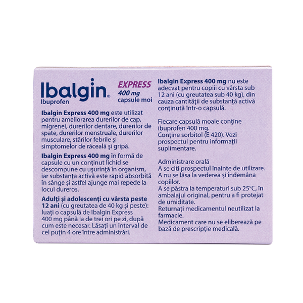Poza produs Ibalgin Express 400 mg, Opella Healthcare | 10 capsule moi