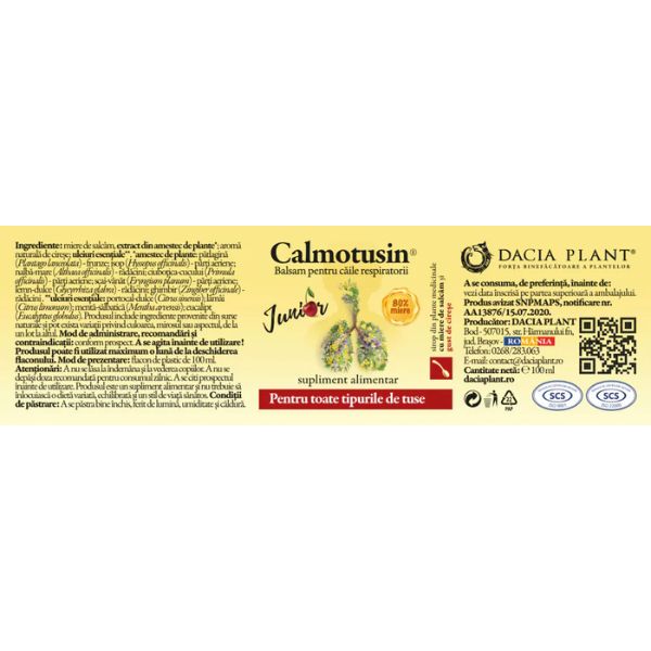 Poza produs Calmotusin Junior Sirop cu gust de Cirese, Dacia Plant | 100 ml