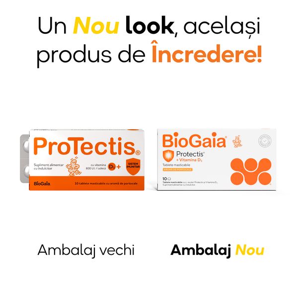 Poza produs Protectis cu vitamina D3, 800 UI si aroma de prtocale, BioGaia | 10 tablete