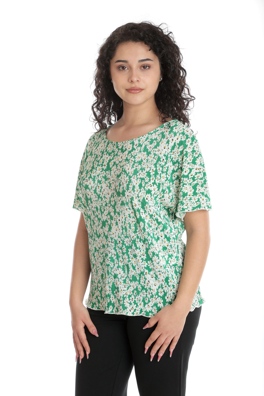 Poza produs Bluza dama CV24042 verde & alb margarete, Cesy | marimea M