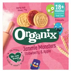 BISCUITI ECOLOGICI BIO CU UMPLUTURA DE CAPSUNI SI MERE JAMMIE MONSTERS 18+ LUNI 64G 664212
