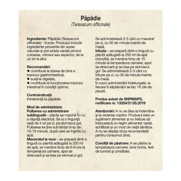 Poza produs Ceai Papadie, Dacia Plant | 50 g