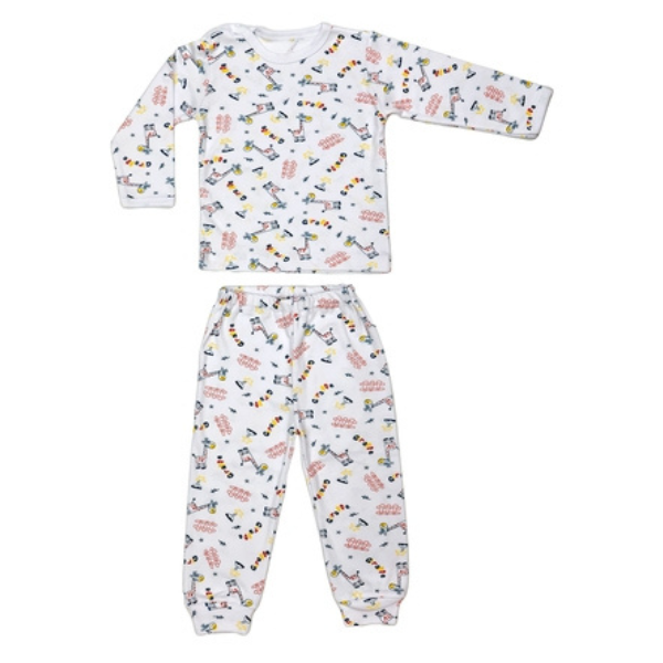 Poza produs Pijama maneca lunga RB11 alb/imprimeu girafe, Rombaby | 1/2 ani