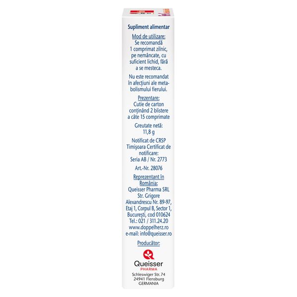 Fier + Vitamina C + Histidina + Acid folic, Doppelherz Aktiv | 30 comprimate — poza produs 3/4