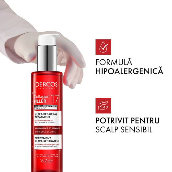 Tratament ultra-reparator cu peptide Pro-Colagen si acid citric Dercos Collagen 17 Filler, Vichy | 150 ml — poza produs 12/19