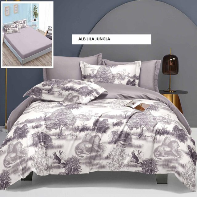 Poza produs Lenjerie cu husa ELEGANCE alb lila jungla 180x200 cm, Ralex | 1 buc