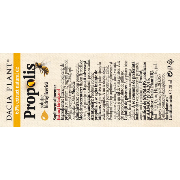 Poza produs Propolis fara alcool cu picurator, Dacia Plant | 20 ml