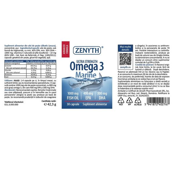 Poza produs Omega 3 Marine, 1000 mg, Zenyth Pharmaceuticals | 30 capsule