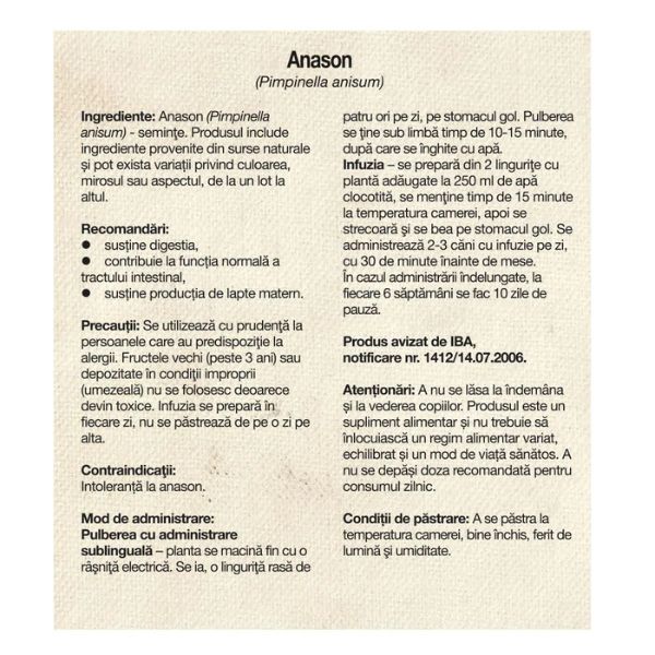 Poza produs Ceai Anason, Dacia Plant | 50 g