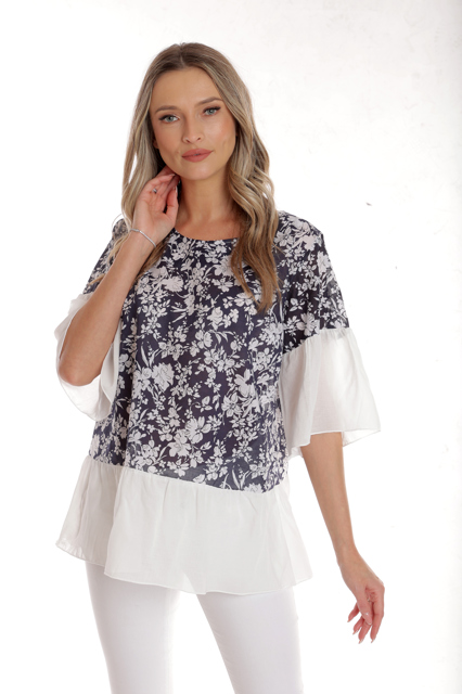Poza produs Bluza dama CP25029 bleumarin floral & alb, Cesy | marimea M