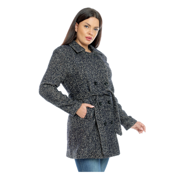 Poza produs Palton scurt dama DI22PS01B bleumarin/bej spicat, Dress to Impress | marimea 40