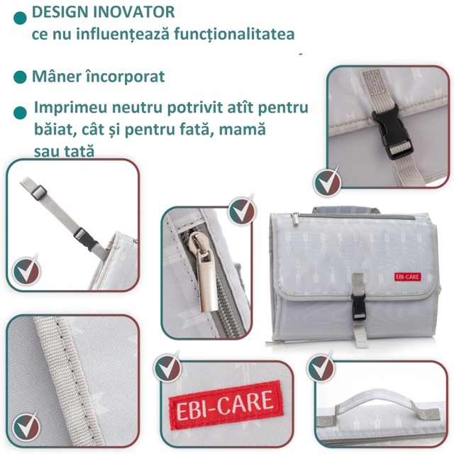 Poza produs Geanta bebelusi pentru schimbat scutece si infasat Gri 32x24 cm, EBI-CARE