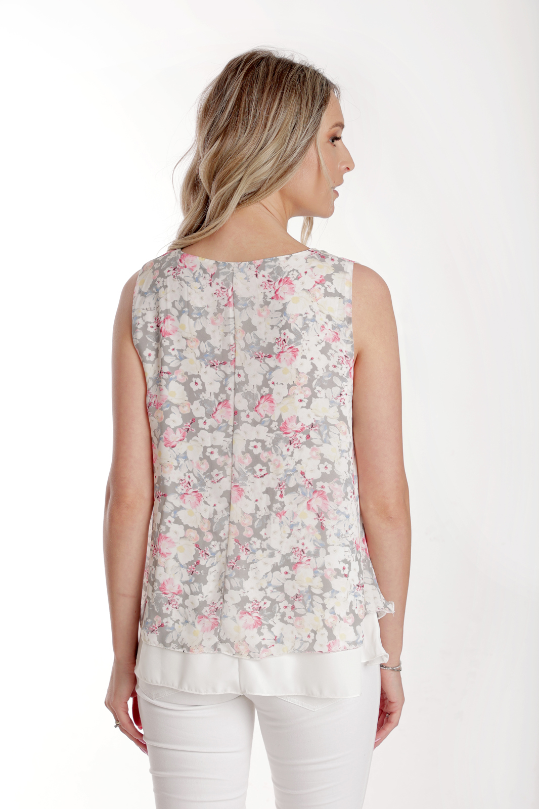 Poza produs Bluza voal dublu CV24061 alb/pastel floral, Cesy | marimea L