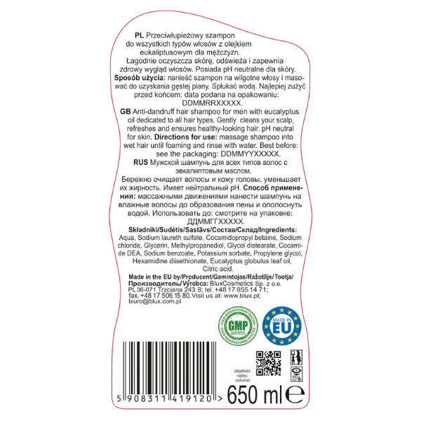 Poza produs SAMPON ANTIMATREATA NATURAPHY MEN CU ULEI DE EUCALIPT 650ML