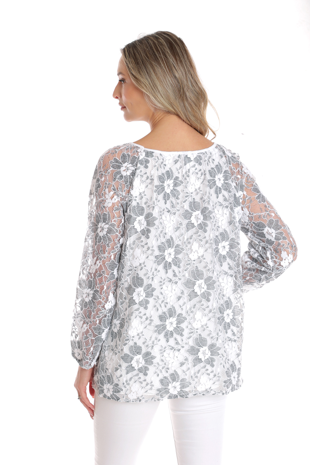 Poza produs Bluza dantela CP25028 alb & gri, Cesy | marimea XXL