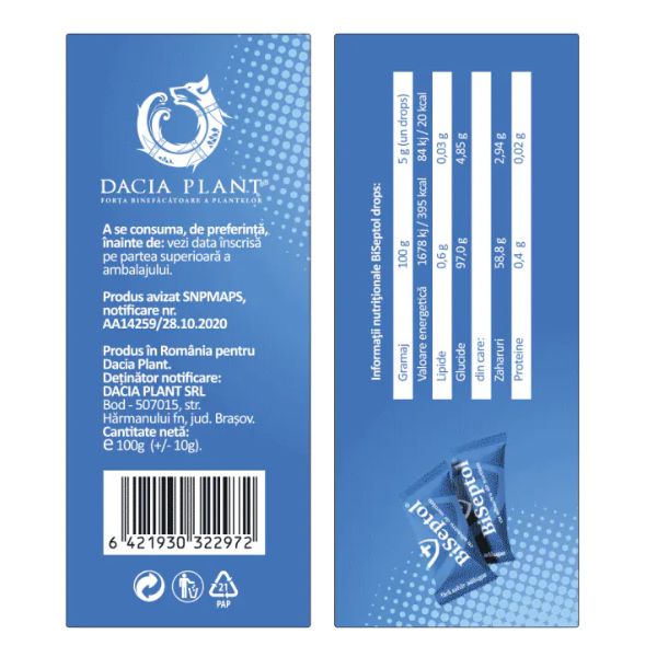 Poza produs BiSeptol Drops cu propolis si albastru de metilen | 20 buc