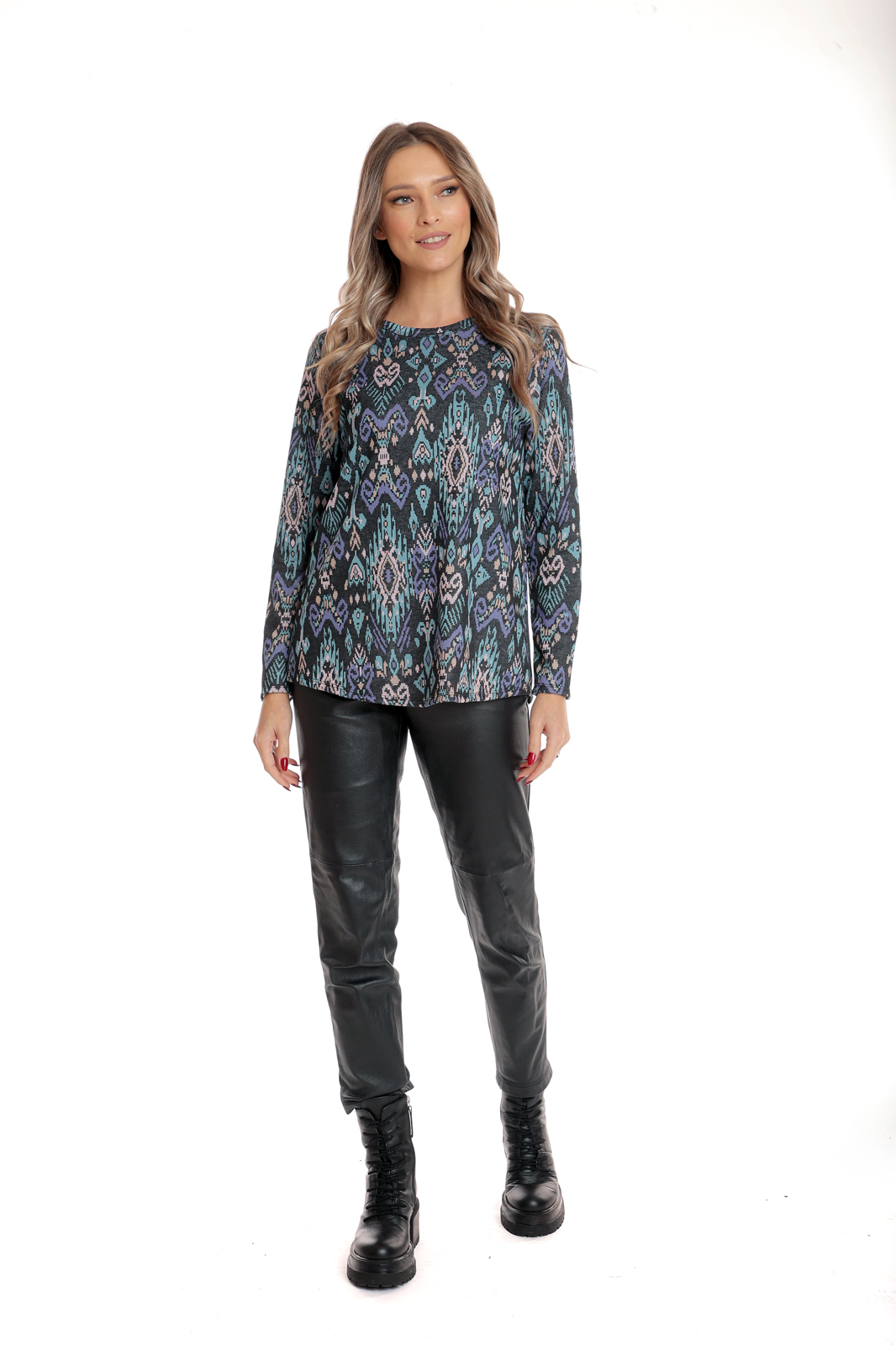 Poza produs Bluza CI25011 bleumarin & mov & turcoaz arabesc, Cesy | marimea XXL