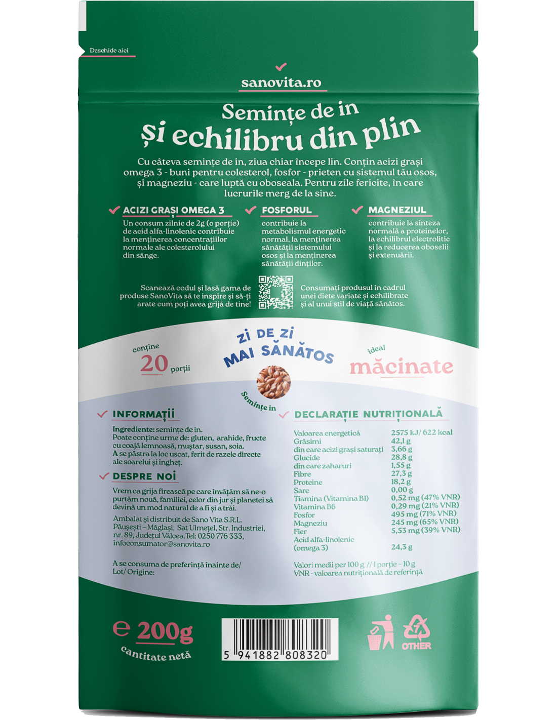 Poza produs Seminte de in, SanoVita | 200 g