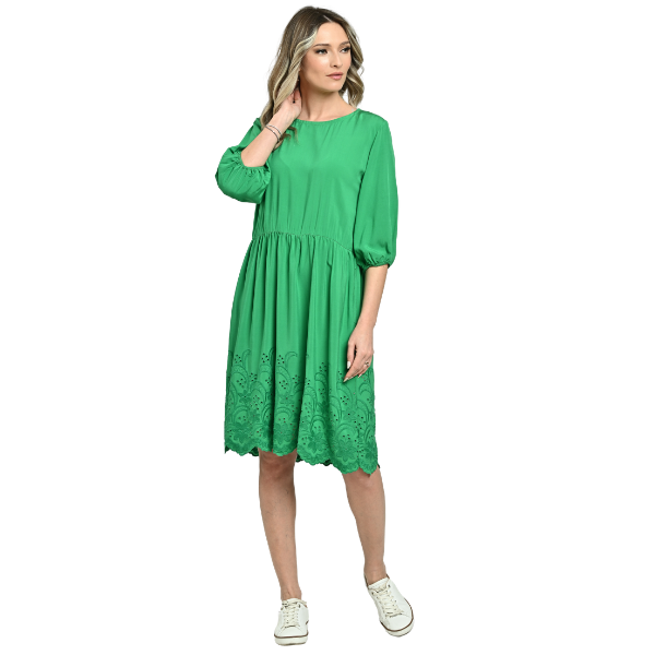 Poza produs Rochie midi cu buzunare ERV24V262 verde intens/broderie, Eranthe | marimea XL