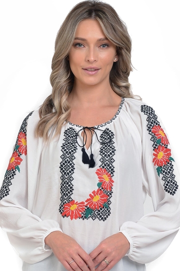 Poza produs Ie broderie dama DI25IE84 alb/negru/rosu floral, Dress to Impress | marimea 36/38