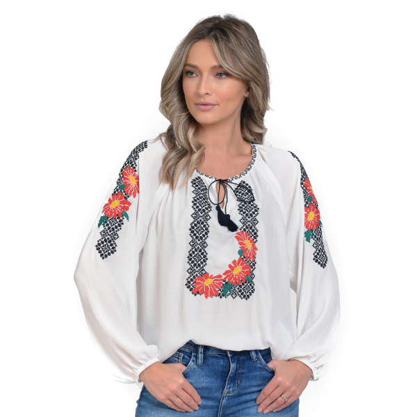 Poza produs Ie broderie dama DI25IE84 alb/negru/rosu floral, Dress to Impress | marimea 36/38