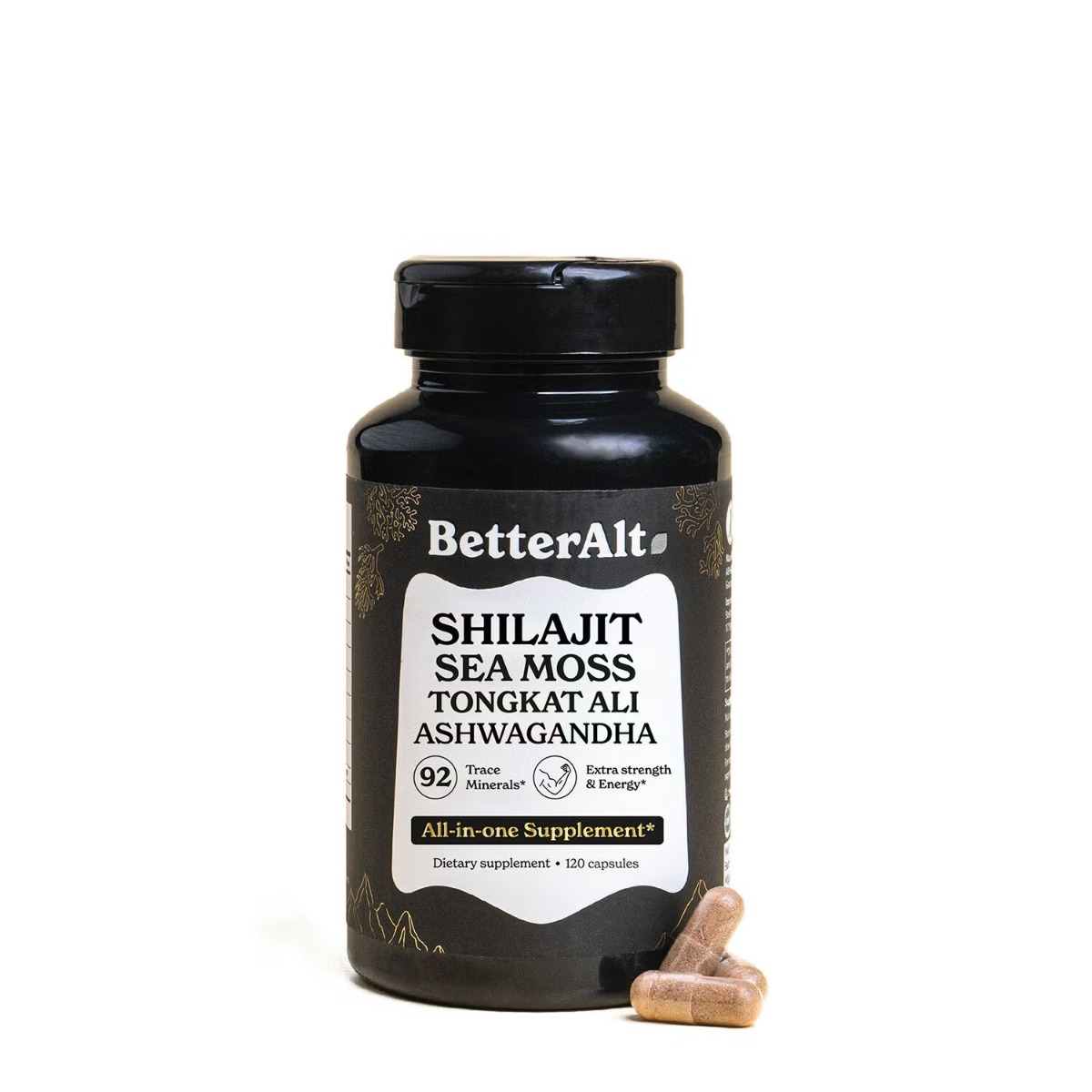 Poza produs Better Alt Shilajit Sea Moss, Formula de Shilajit cu Alge Marine, Ashwagandha si Tongkat Ali, General Nutrition Corp | 120 cps