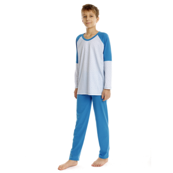 Pijama baieti AI2516 albastru/alb microimprimeu, Andana | marimea 32 (5/6 ani) — poza produs 2/3
